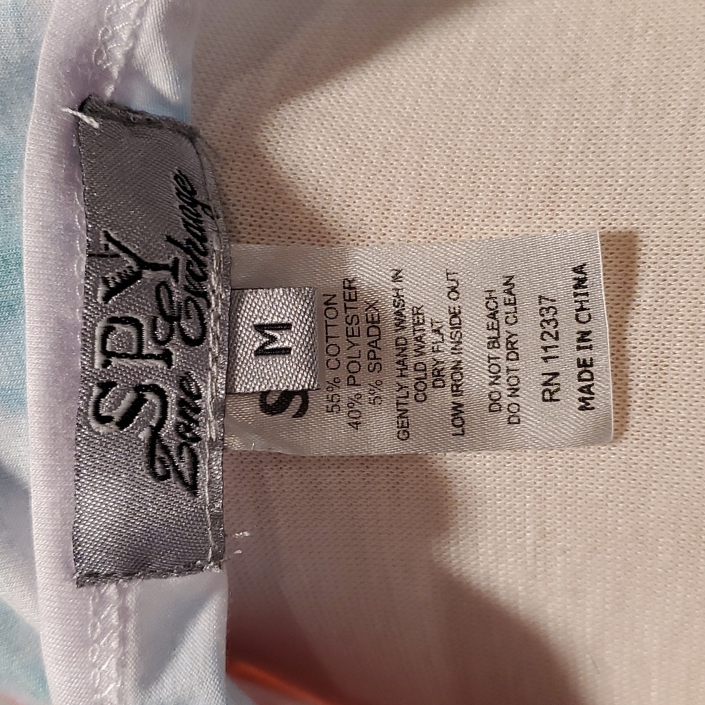 Spy zone exchange colorful t shirt medium w stiches,  stone, spangled.